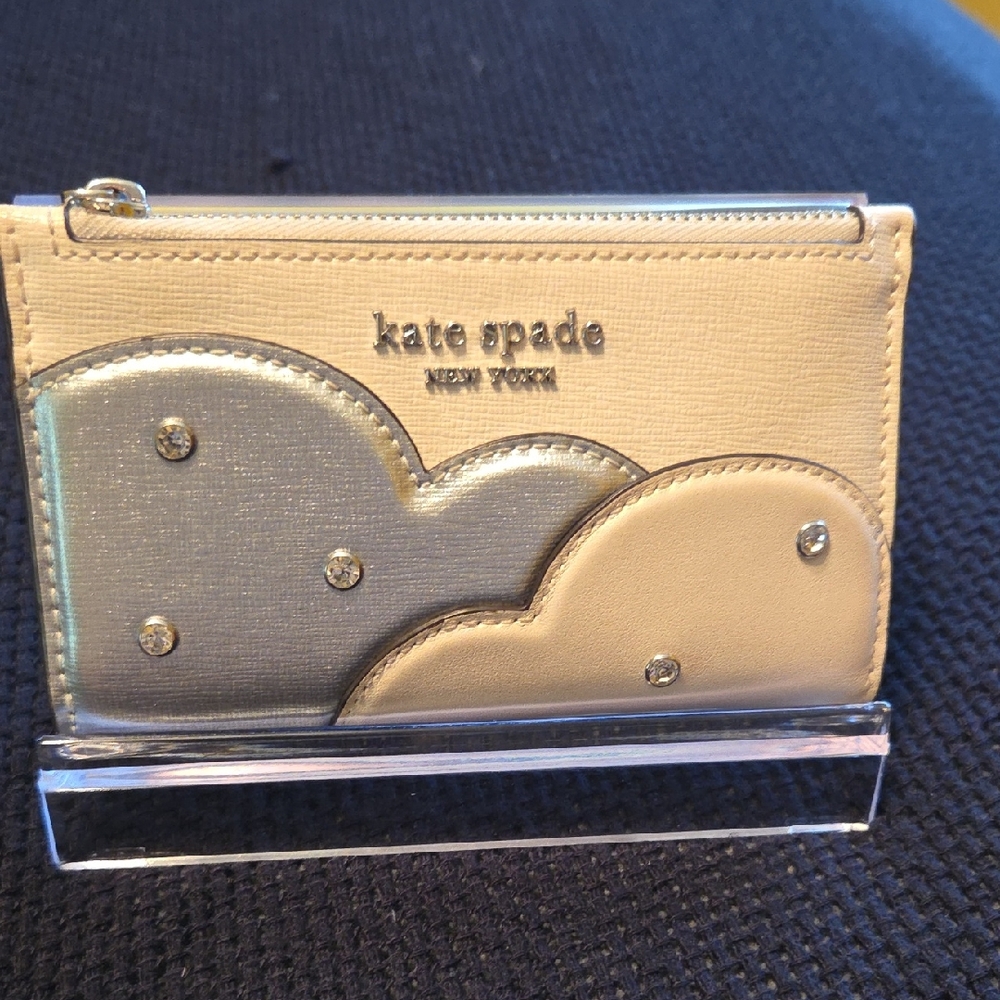 Kate Spade Cream and Silver Slim Wallet with Cloud Pattern - Picture 1 of 7